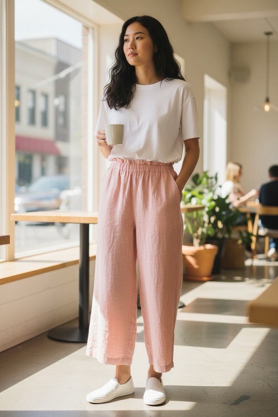 New York & Company Coral Pink Linen Blend Wide Leg Pants Women's size Medium